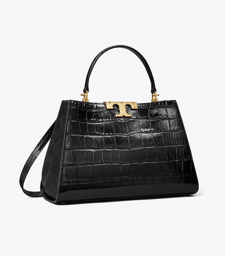 Tory Burch designer henkeltaschen Eleanor Henkeltasche mit Krokoprägung in Black angle