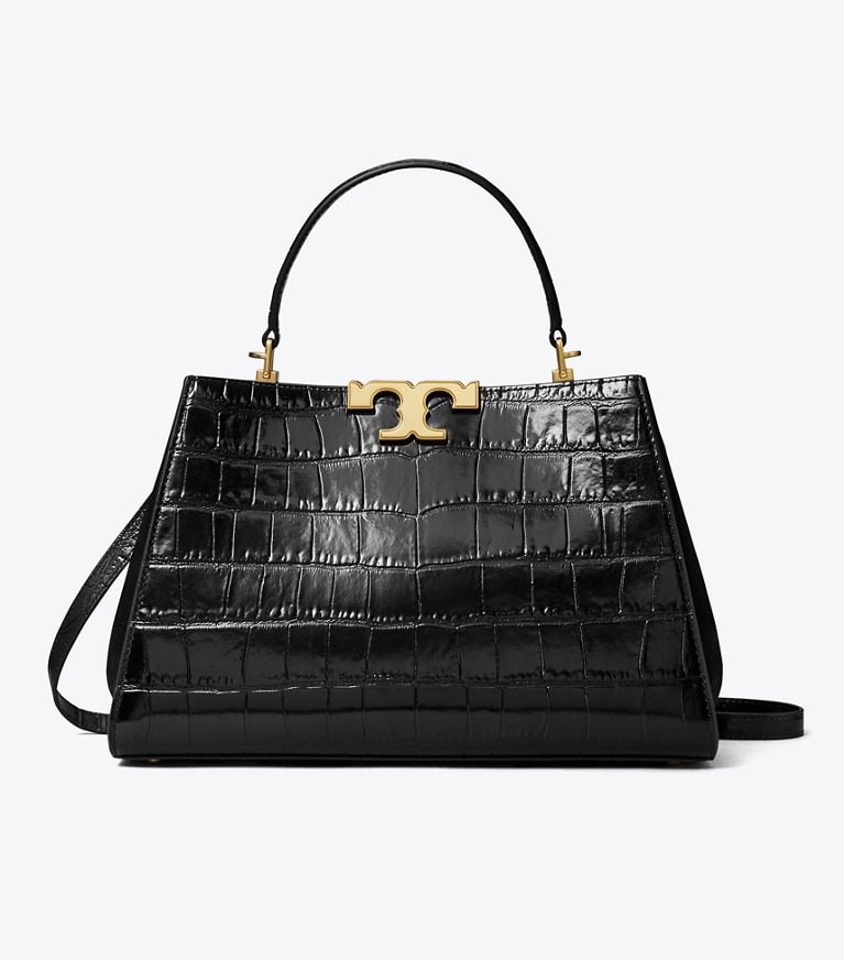 Tory Burch designer henkeltaschen Eleanor Henkeltasche mit Krokoprägung in Black angle