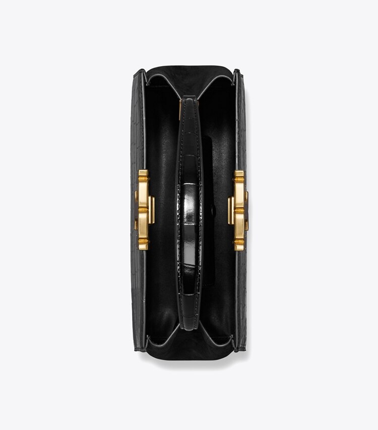 Tory Burch designer henkeltaschen Eleanor Henkeltasche mit Krokoprägung in Black von oben