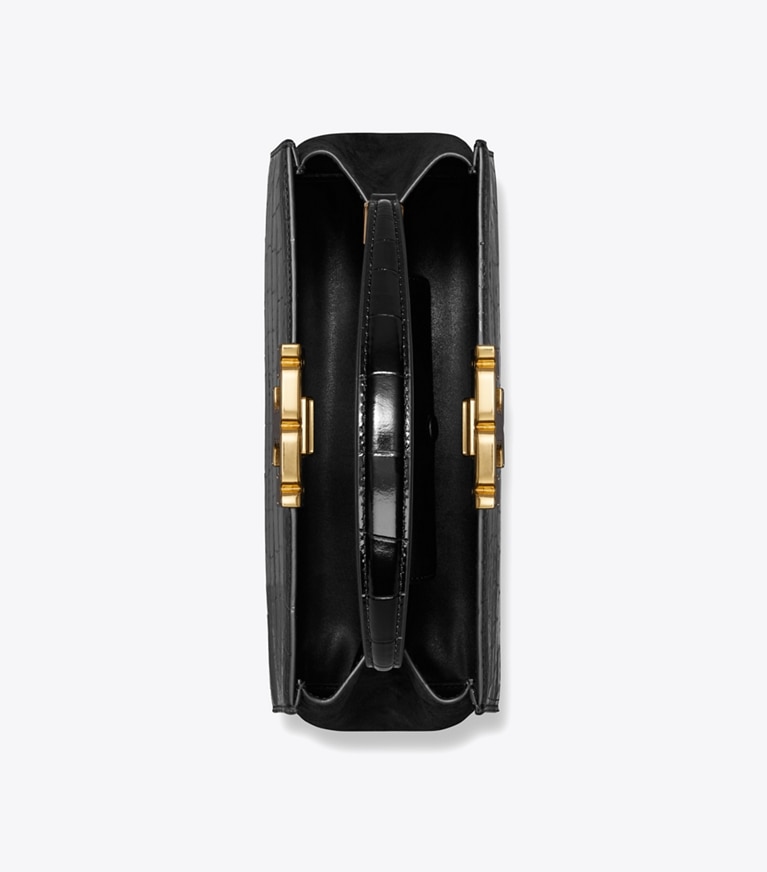 Tory Burch designer henkeltaschen Eleanor Henkeltasche mit Krokoprägung in Black angle