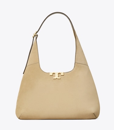 Tory Burch designer schultertaschen Eleanor Hobo Bag aus Wildleder in Oatmeal front
