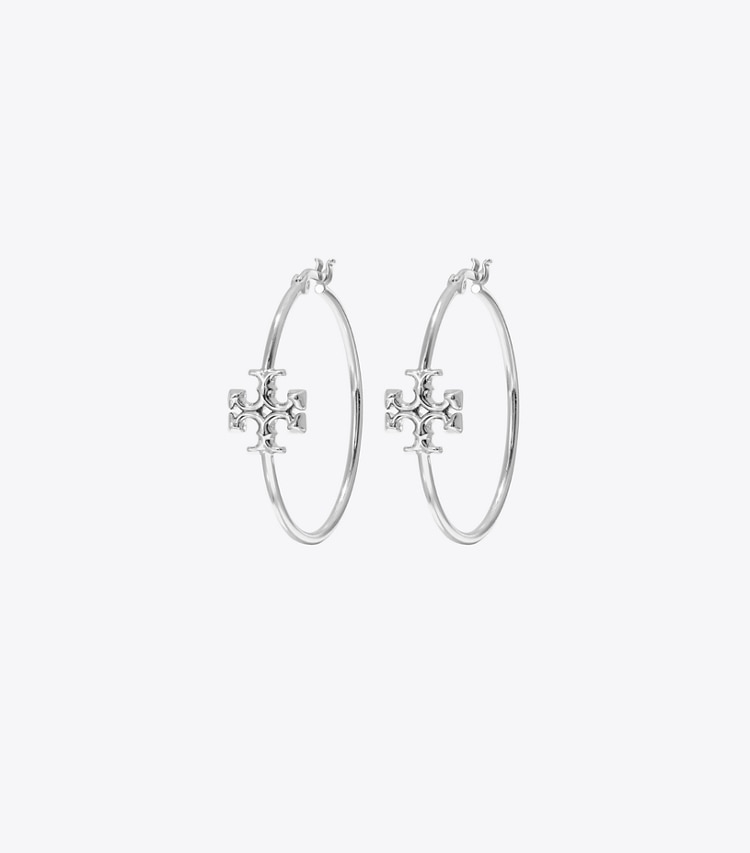 Tory Burch designer earrings Eleanor Hoop Earring in Tory Silver front