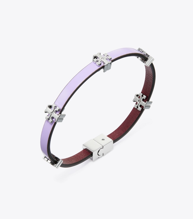 Tory Burch designer bracelets Eleanor Leather Bracelet in Tory Silver / Lavender Cloud front