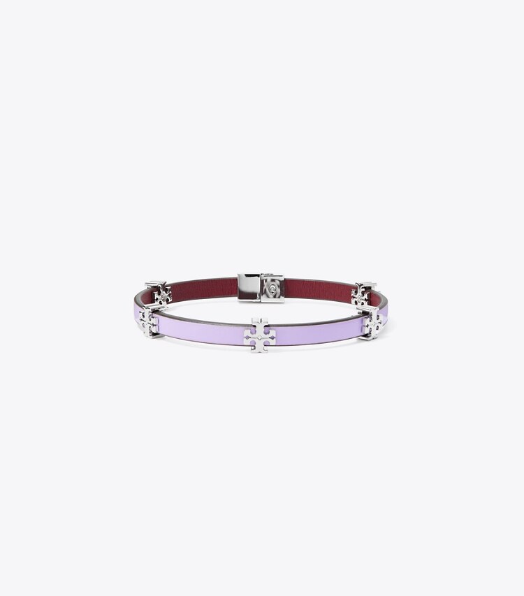 Tory Burch designer bracelets Eleanor Leather Bracelet in Tory Silver / Lavender Cloud front