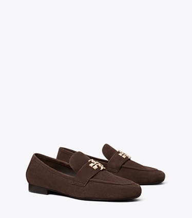 Tory Burch designer flats Eleanor Loafer in DARK COCOA / GOLD angle