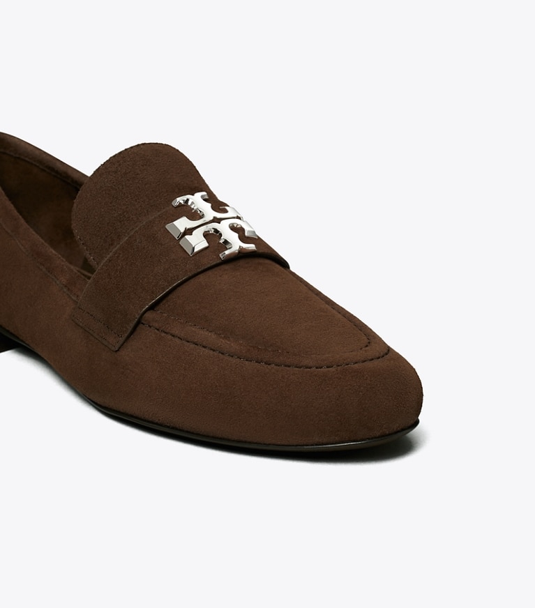Tory Burch designer flats Eleanor Loafer in DARK COCOA / SILVER angle