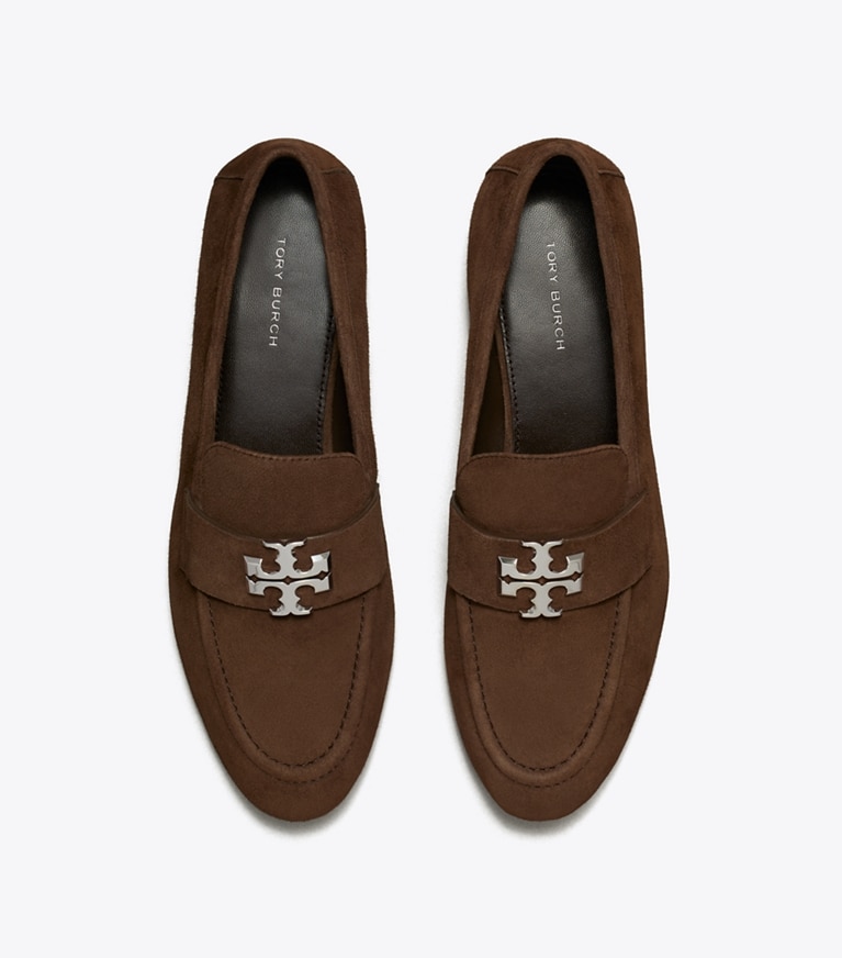 Tory Burch designer flats Eleanor Loafer in DARK COCOA / SILVER angle