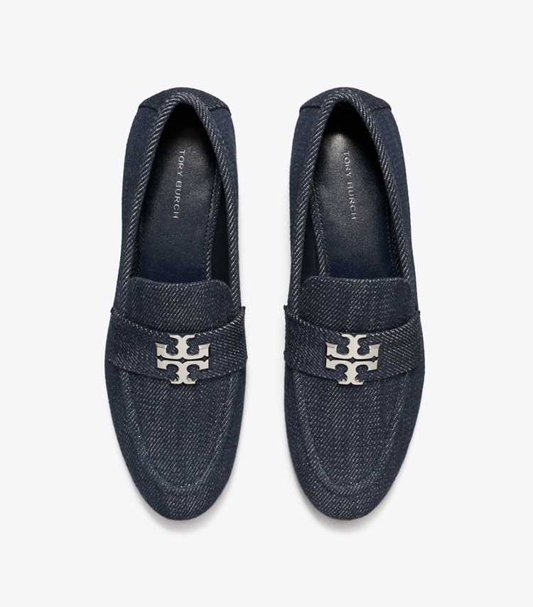 Tory Burch designer flats Eleanor Loafer in MIDNIGHT DENIM / SILVER overhead