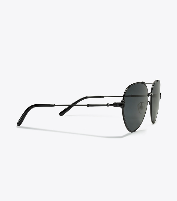 Tory Burch designer sunglasses & eyewear Eleanor Metal Pilot Sunglasses in BLACK/SOLID GREY detail