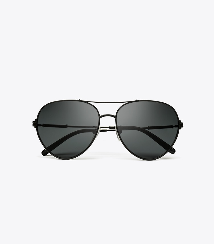 Tory Burch designer sunglasses & eyewear Eleanor Metal Pilot Sunglasses in BLACK/SOLID GREY overhead