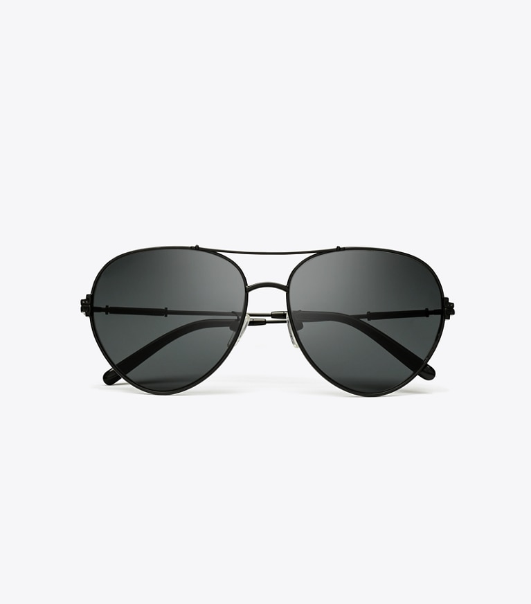 Tory Burch designer sunglasses & eyewear Eleanor Metal Pilot Sunglasses in BLACK/SOLID GREY front