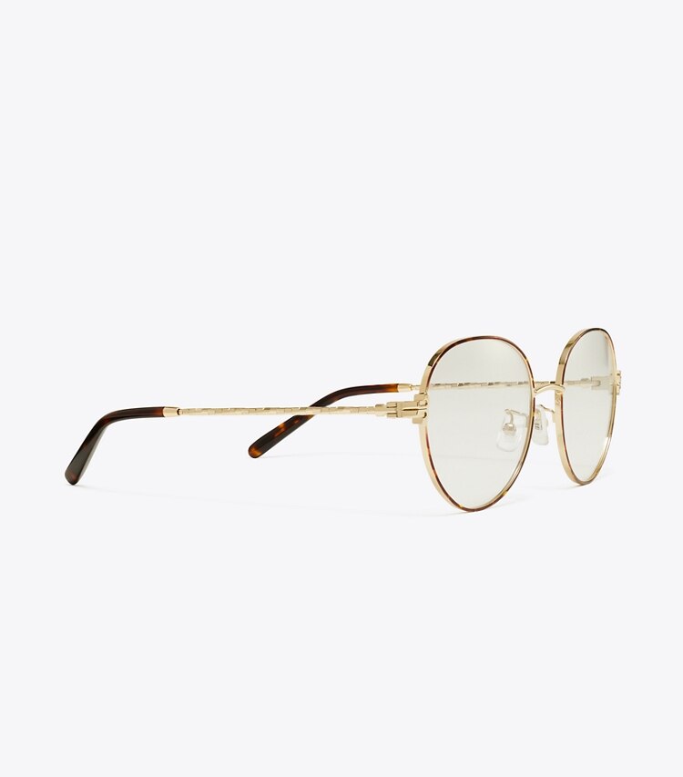 Tory Burch designer sunglasses & eyewear Eleanor Metal Round Eyeglasses in SHINY LIGHT GOLD detail