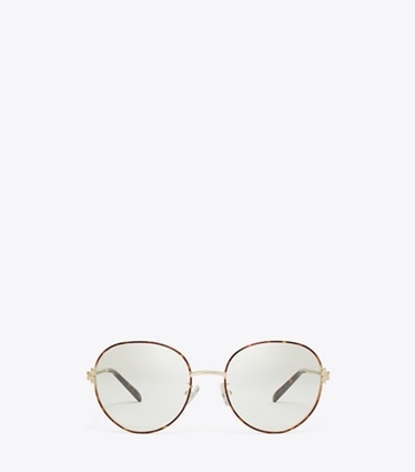 Tory Burch designer sunglasses & eyewear Eleanor Metal Round Eyeglasses in SHINY LIGHT GOLD front