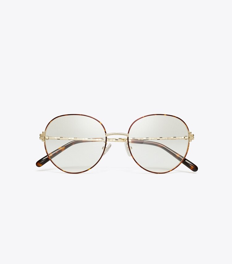 Tory Burch designer sunglasses & eyewear Eleanor Metal Round Eyeglasses in SHINY LIGHT GOLD overhead