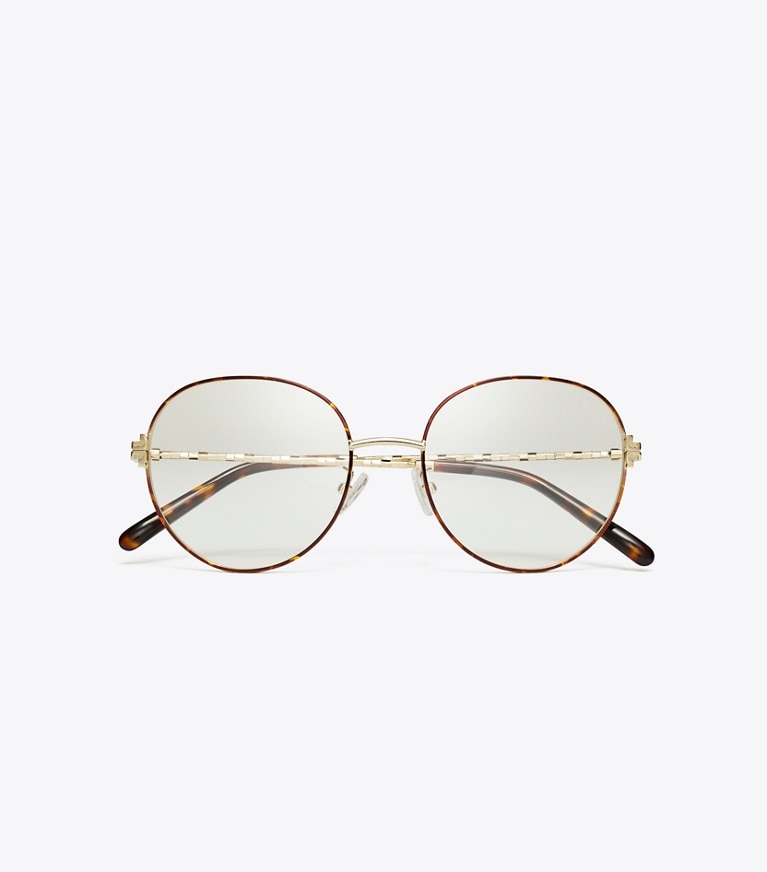 Tory Burch designer sunglasses & eyewear Eleanor Metal Round Eyeglasses in SHINY LIGHT GOLD front