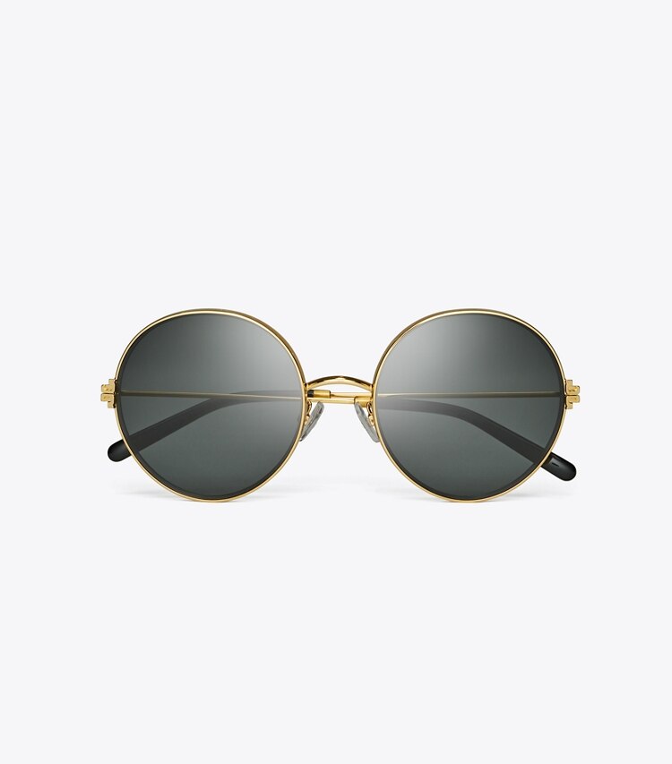 Tory Burch designer sunglasses & eyewear Eleanor Metal Round Sunglasses in SHINY GOLD/DARK GREY overhead