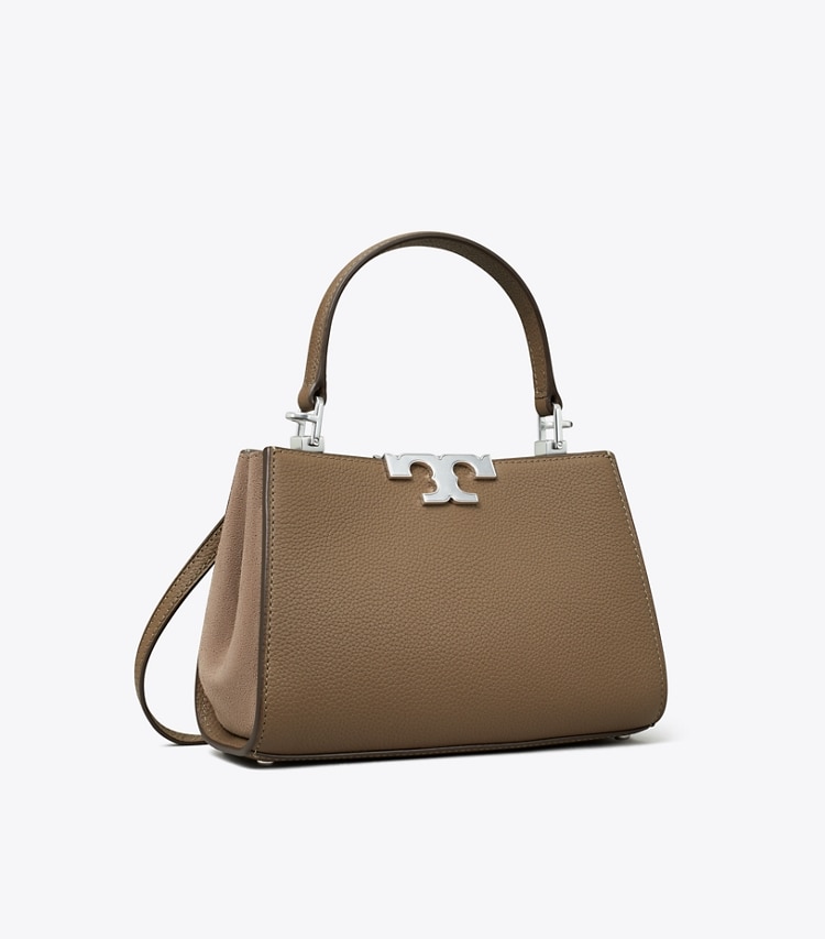 Tory Burch designer crossbody bags Eleanor Mini-Henkeltasche aus Strukturleder in Wild Mushroom angle