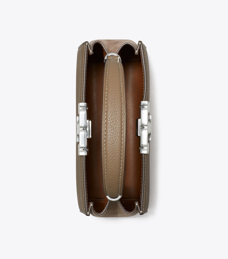 Tory Burch designer crossbody bags Eleanor Mini-Henkeltasche aus Strukturleder in Wild Mushroom angle