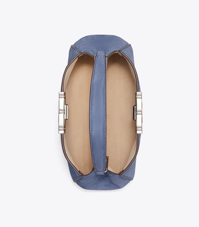 Tory Burch designer sacs à bandoulière Eleanor Nubuck Mini Satchel in Soft Blue dessus