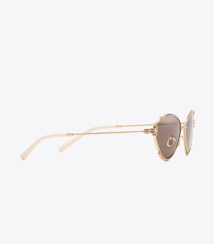 Tory Burch designer サングラス＆アイウェア エレノア オーバル サングラス in SHINY GOLD/LIGHT PURPLE BROWN MIRROR ディテール