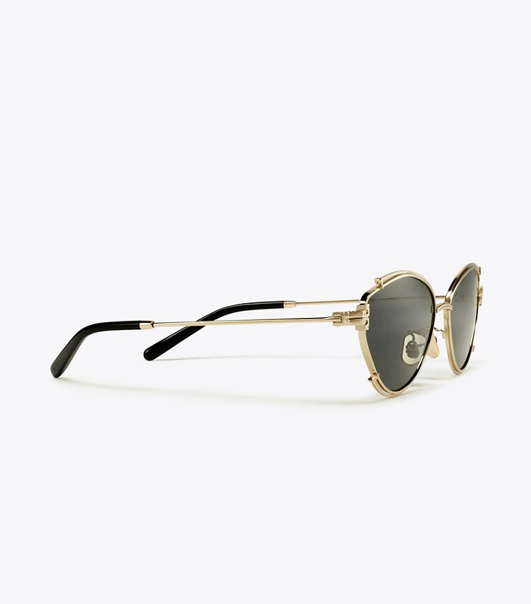 Tory Burch designer sunglasses & eyewear Eleanor Oval Sunglasses in SHINY GOLD/DARK GREY detail