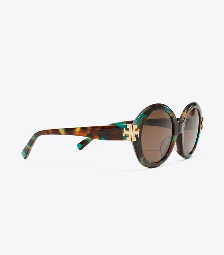 Tory Burch designer sunglasses & eyewear Eleanor Oval Sunglasses in JADE SPOTTED/BROWN detail