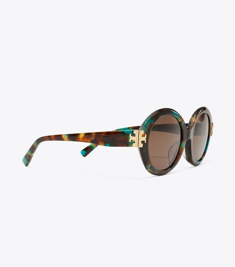 Tory Burch designer sunglasses & eyewear Eleanor Oval Sunglasses in JADE SPOTTED/BROWN detail