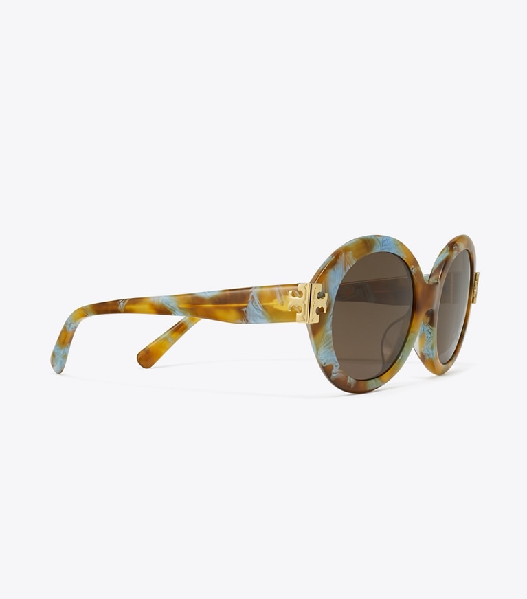 Tory Burch designer sunglasses & eyewear Eleanor Oval Sunglasses in BLUE HONEY TORTOISE/DARK BROWN front