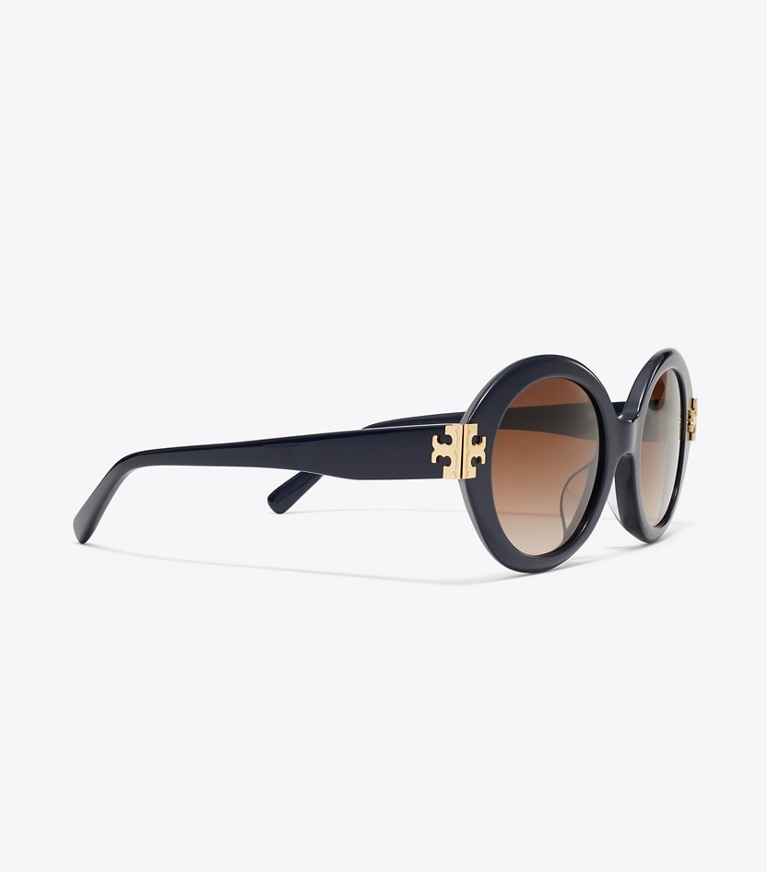 Tory Burch designer sunglasses & eyewear Eleanor Oval Sunglasses in NAVY/BROWN GRADIENT detail