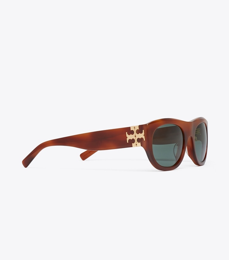 Tory Burch diseñador gafas de sol y gafas graduadas Eleanor Oval Sunglasses en AMBER TORTOISE/GREEN detalle