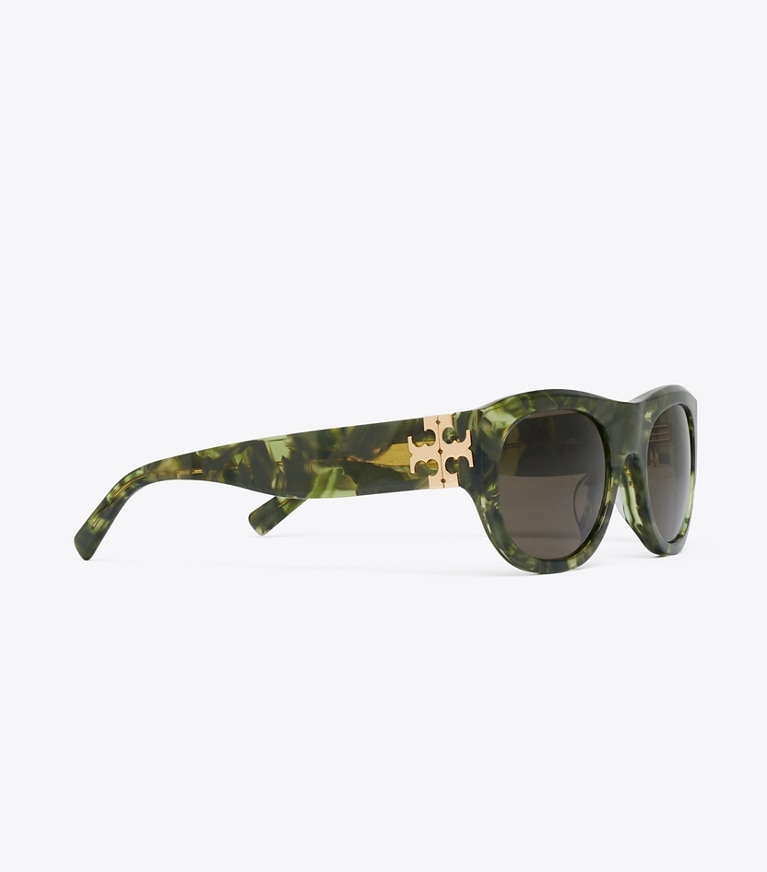 Tory Burch designer sunglasses & eyewear Eleanor Oval Sunglasses in GREEN MARBLED/BROWN detail