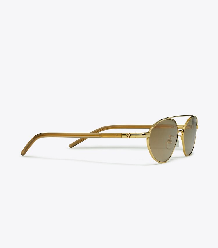 Tory Burch designer sunglasses & eyewear Eleanor Oval Sunglasses in GOLD/MILKY AMBER detail