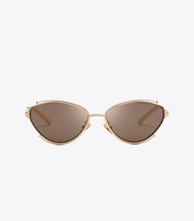 Tory Burch designer サングラス＆アイウェア エレノア オーバル サングラス in SHINY GOLD/LIGHT PURPLE BROWN MIRROR front