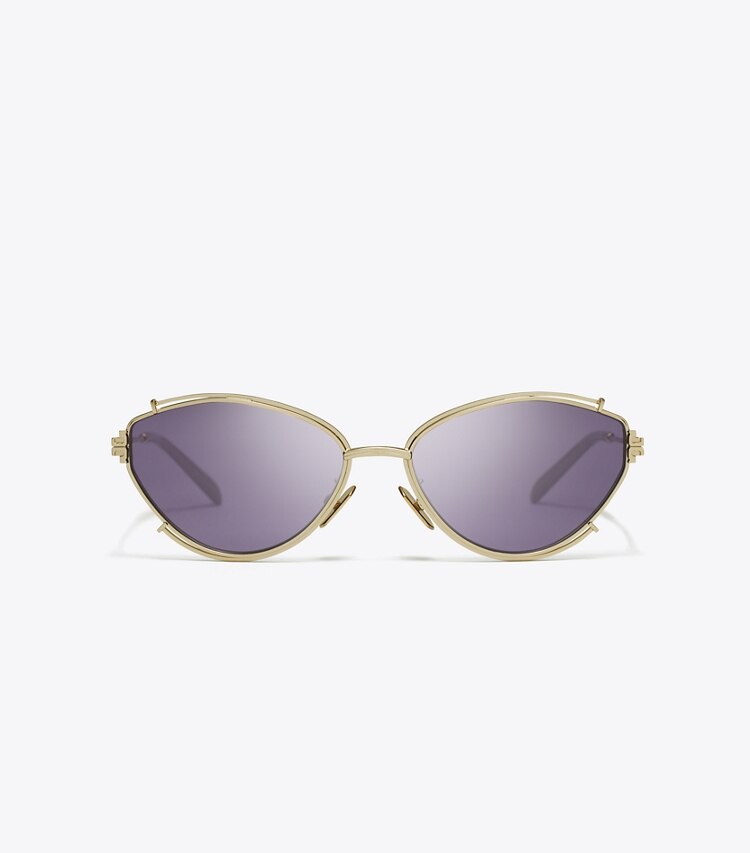 Tory Burch designer sunglasses & eyewear Eleanor Oval Sunglasses in SHINY LIGHT GOLD/VIOLET front