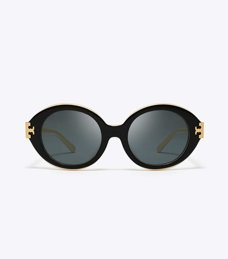Tory Burch designer sunglasses & eyewear Eleanor Oval Sunglasses in BLACK/IVORY/DARK GREY SOLID front