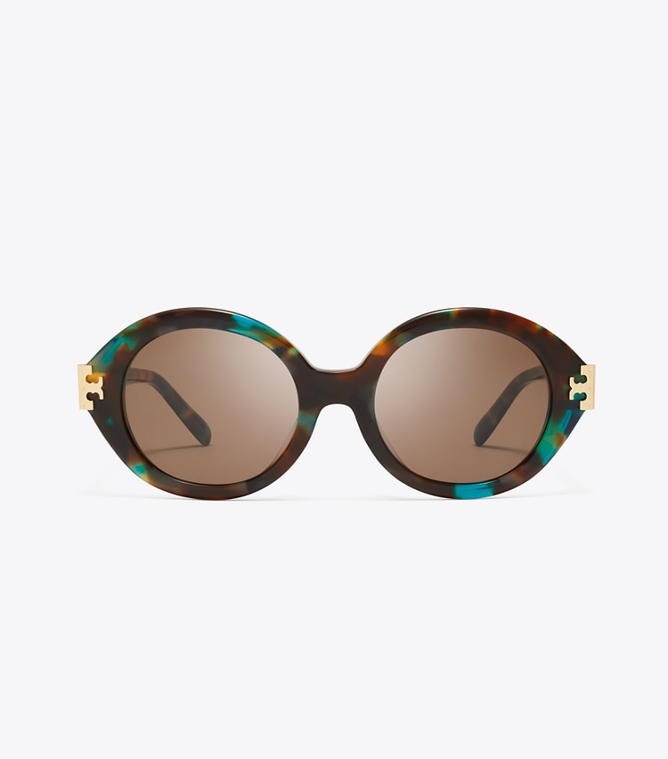 Tory Burch designer sunglasses & eyewear Eleanor Oval Sunglasses in JADE SPOTTED/BROWN front