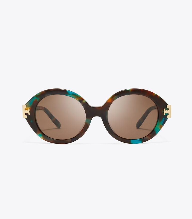 Tory Burch designer sunglasses & eyewear Eleanor Oval Sunglasses in JADE SPOTTED/BROWN front