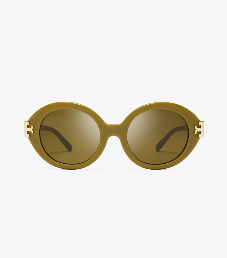 Tory Burch designer サングラス＆アイウェア エレノア オーバルサングラス in OLIVE GREEN/OLIVE BROWN front