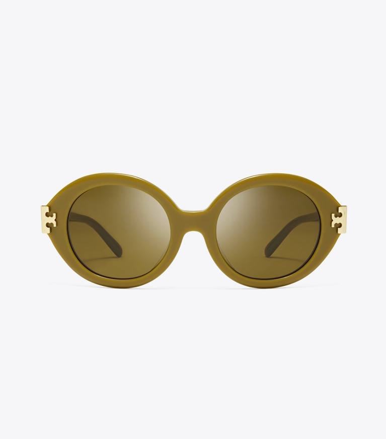 Tory Burch designer サングラス＆アイウェア エレノア オーバルサングラス in OLIVE GREEN/OLIVE BROWN front