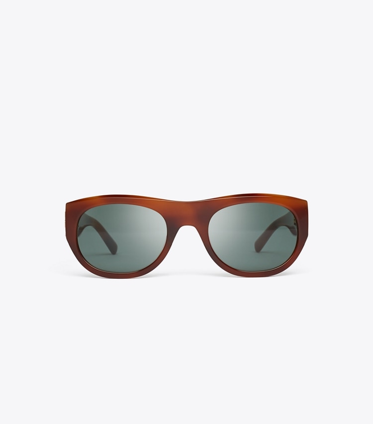Tory Burch diseñador gafas de sol y gafas graduadas Eleanor Oval Sunglasses en AMBER TORTOISE/GREEN frente