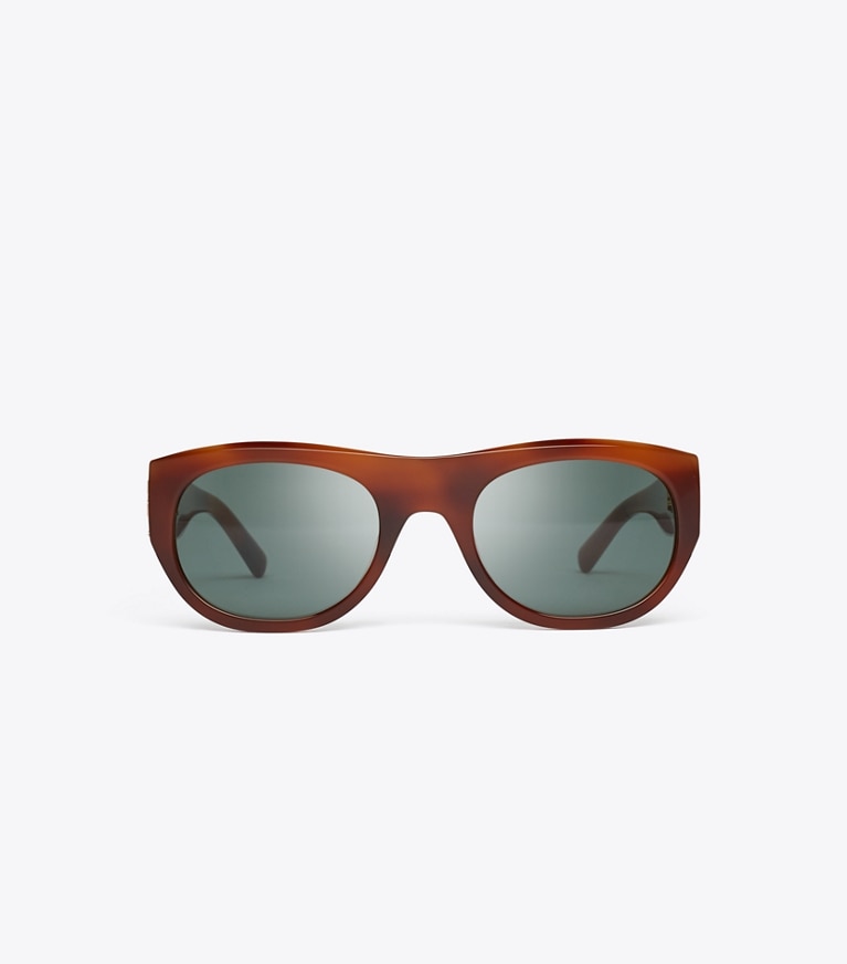 Tory Burch diseñador gafas de sol y gafas graduadas Eleanor Oval Sunglasses en AMBER TORTOISE/GREEN frente