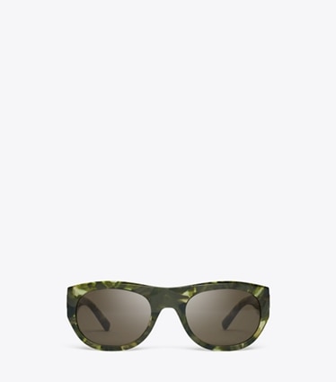 Tory Burch designer sunglasses & eyewear Eleanor Oval Sunglasses in GREEN MARBLED/BROWN front