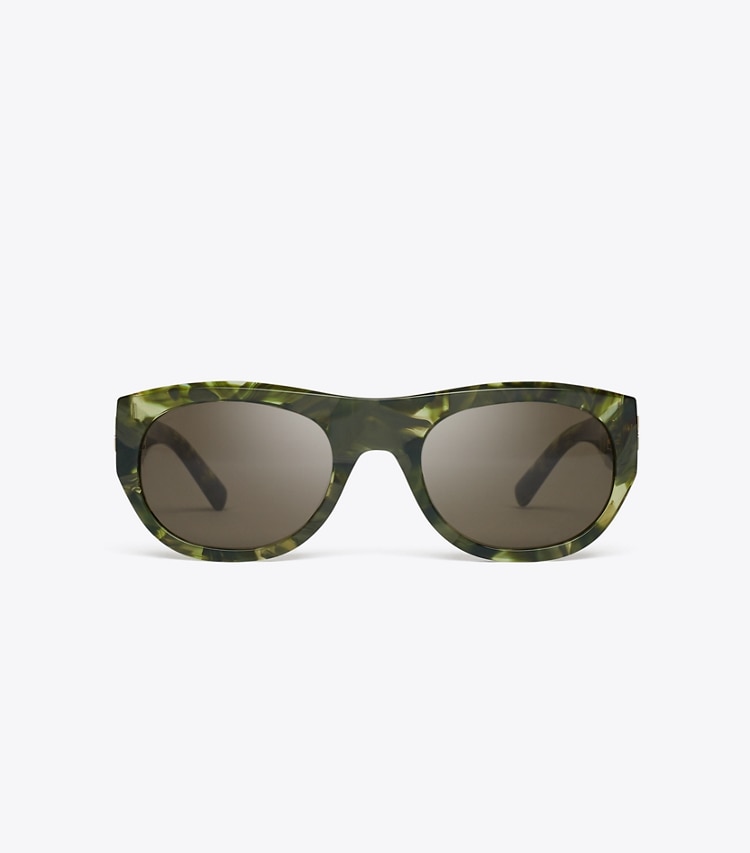 Tory Burch designer sunglasses & eyewear Eleanor Oval Sunglasses in GREEN MARBLED/BROWN front