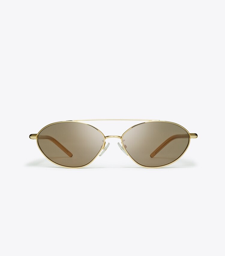 Tory Burch designer sunglasses & eyewear Eleanor Oval Sunglasses in GOLD/MILKY AMBER front