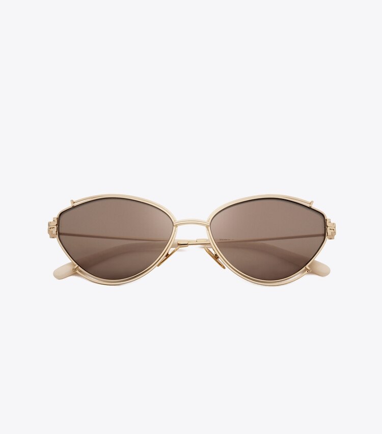Tory Burch designer サングラス＆アイウェア エレノア オーバル サングラス in SHINY GOLD/LIGHT PURPLE BROWN MIRROR オーバーヘッド