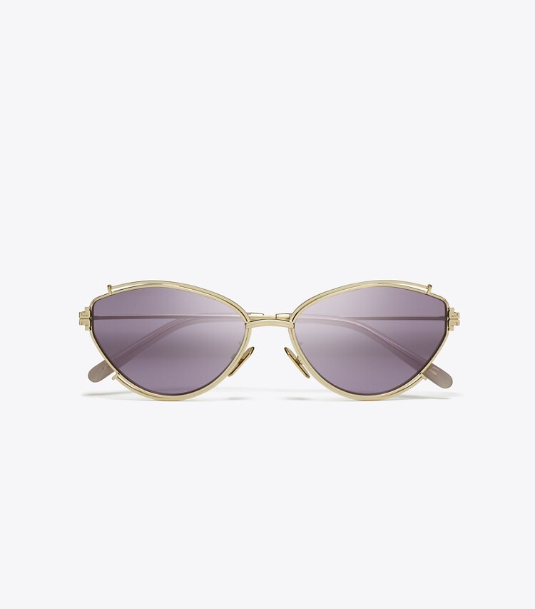 Tory Burch designer sunglasses & eyewear Eleanor Oval Sunglasses in SHINY LIGHT GOLD/VIOLET overhead