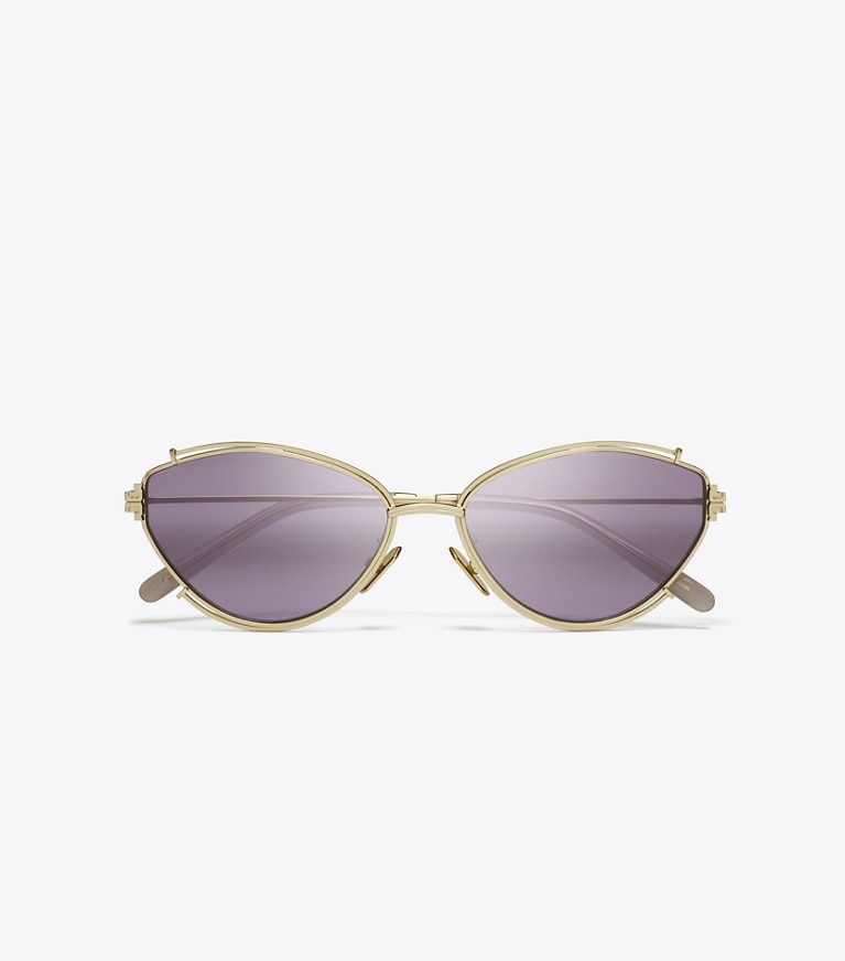 Tory Burch designer sunglasses & eyewear Eleanor Oval Sunglasses in SHINY LIGHT GOLD/VIOLET front