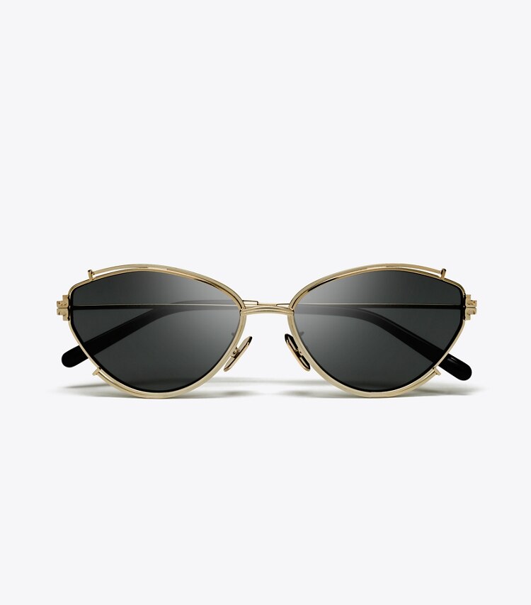 Tory Burch designer sunglasses & eyewear Eleanor Oval Sunglasses in SHINY GOLD/DARK GREY overhead