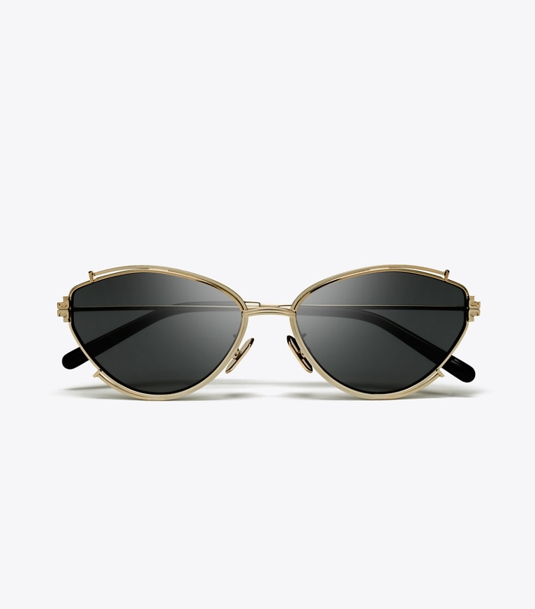 Tory Burch designer sunglasses & eyewear Eleanor Oval Sunglasses in SHINY GOLD/DARK GREY overhead