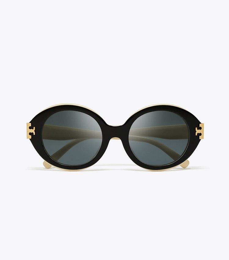 Tory Burch designer sunglasses & eyewear Eleanor Oval Sunglasses in BLACK/IVORY/DARK GREY SOLID overhead